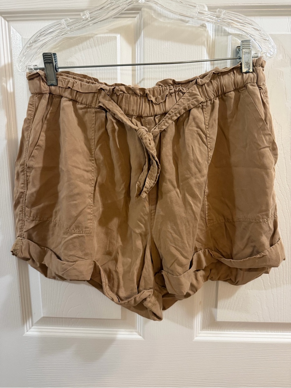 aerie Tan Paperbag Waist Tie-Front Shorts